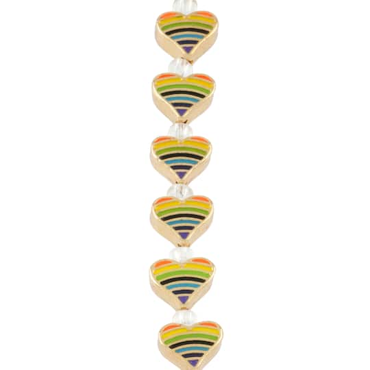 Rainbow Stripe & Gold Heart Beads, 9mm by Bead Landing™